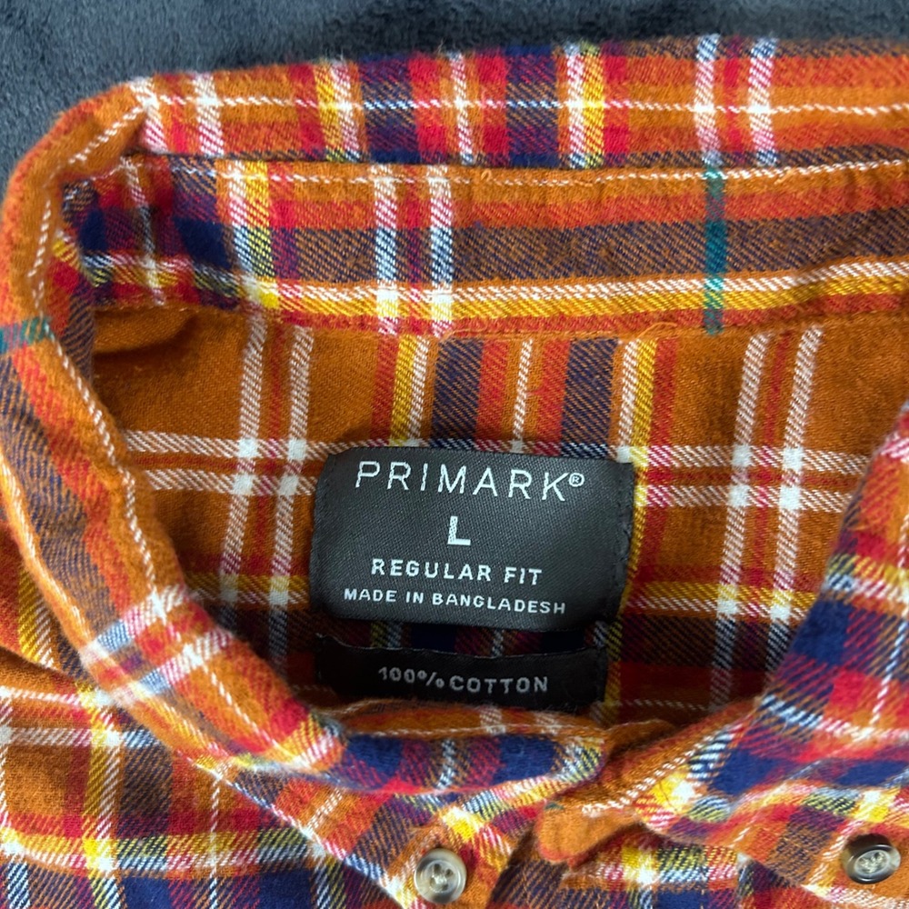 Primark Plaid Button Down Shirt Mens Large Orange Flannel Long Sleeve - Picture 4 of 7
